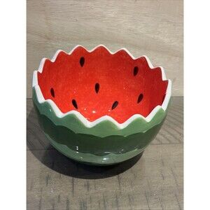 Pier One Watermelon Bowl Hand Painted 6 Inch